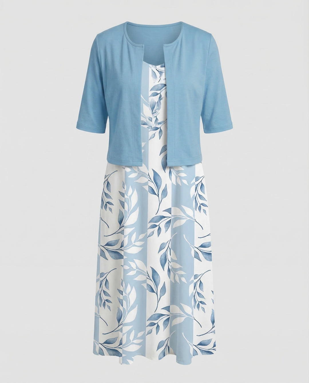 Women’s Elegant Floral Two-Piece Dress Set with Crop Top & Round Neck | Lune London