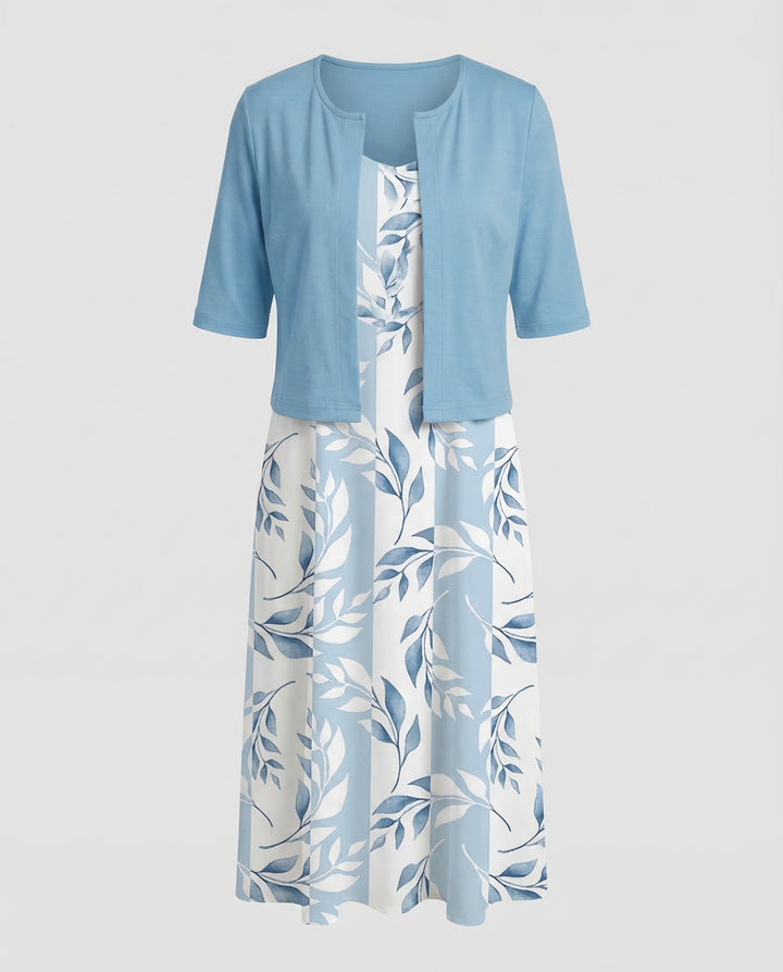 Women’s Elegant Floral Two-Piece Dress Set with Crop Top & Round Neck | Lune London