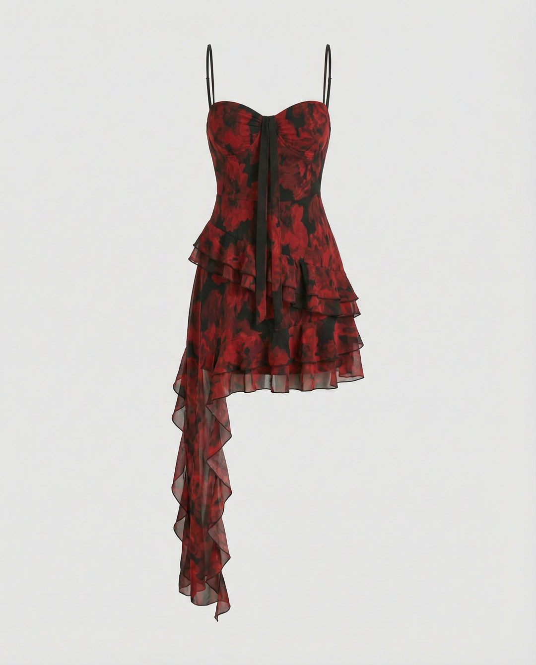 Women's Playful Mini Dress with Asymmetric Cut and Exciting Floral Design