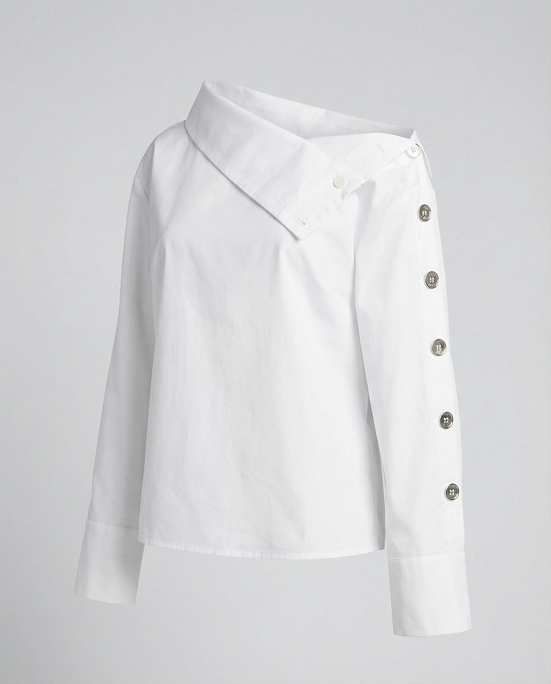 Women’s Cotton-Blend Blouse with Stand-Up Collar & Buckle Detail | Lune London