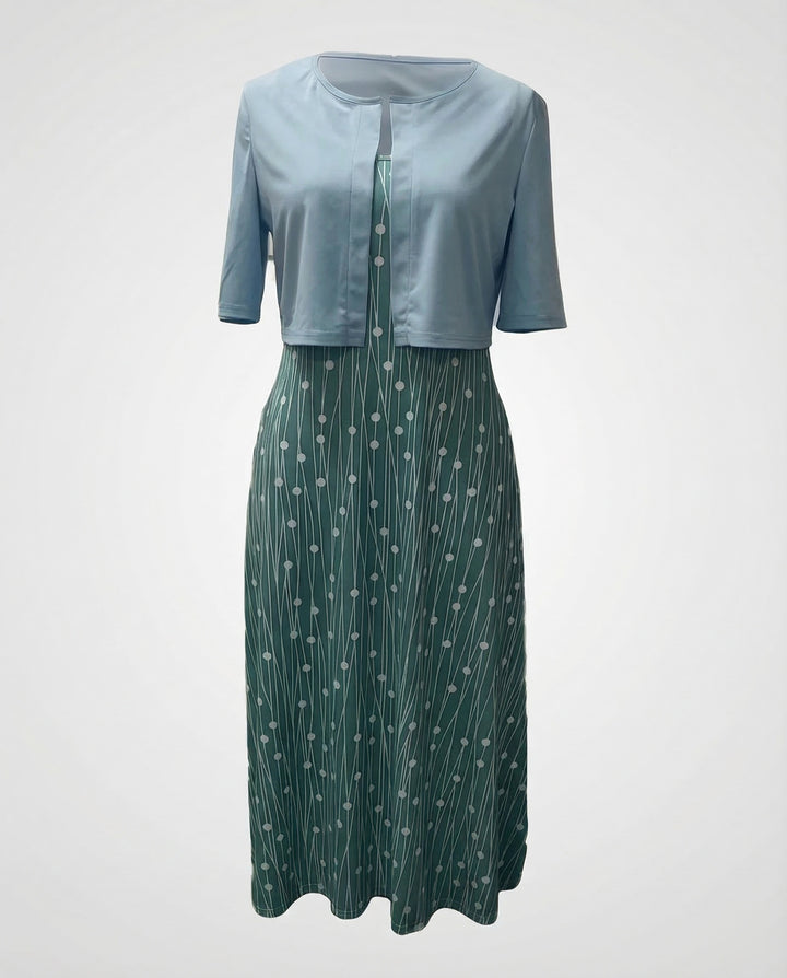 Women’s Elegant Floral Two-Piece Dress Set with Crop Top & Round Neck | Lune London