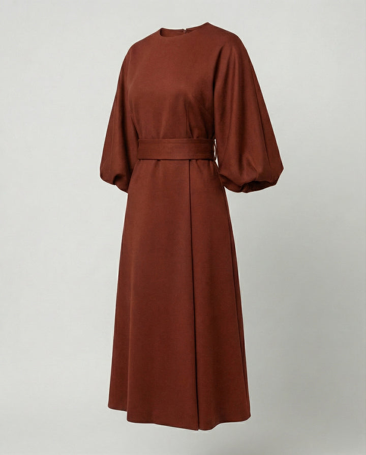 Lune London | Elegant Dress with Lantern Sleeves and Belt