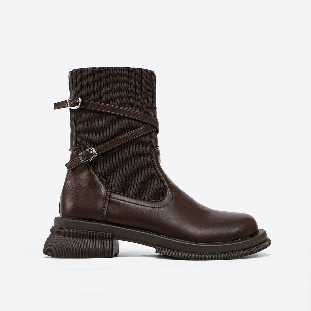 Lune London | Elegant Brown Ankle Boots with Wrap Straps