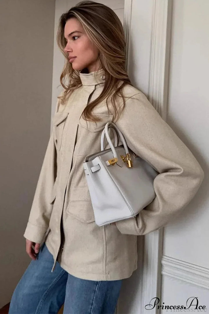 Lune London | Solid Color Collar Elastic Waist Long Sleeve Trench Coat