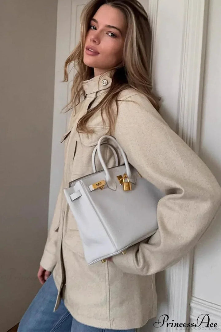 Lune London | Solid Color Collar Elastic Waist Long Sleeve Trench Coat
