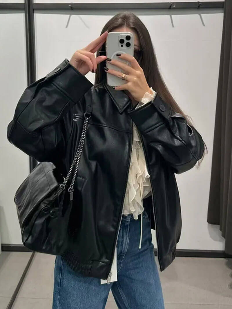 Lune London | Zipper Faux Leather Coat