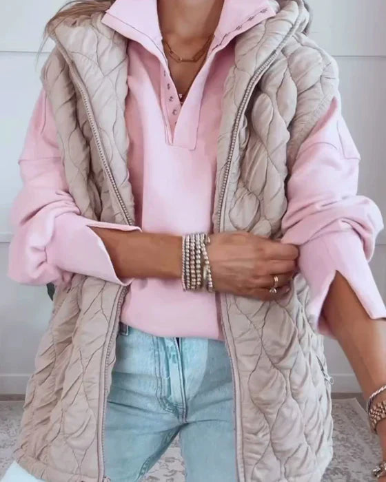 Lune London | veste sans manches simple avec fermeture éclair et capuche
