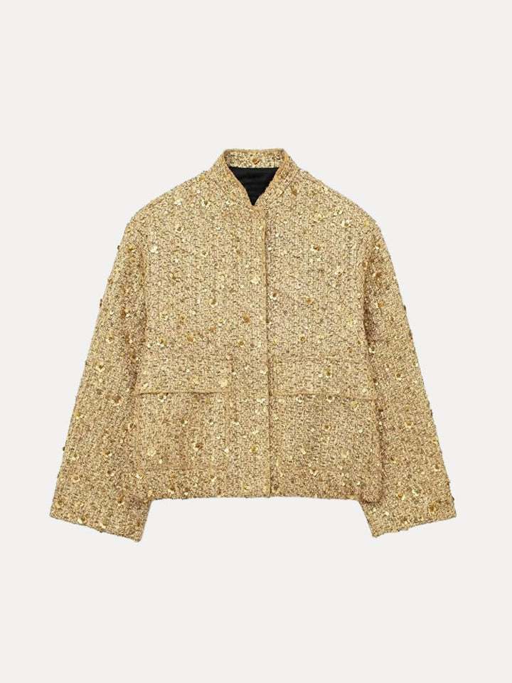Lune London | Women's bomber jacket with golden sequins and relaxed fit for party or leisure use