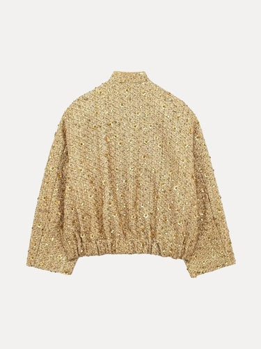 Lune London | Women's bomber jacket with golden sequins and relaxed fit for party or leisure use