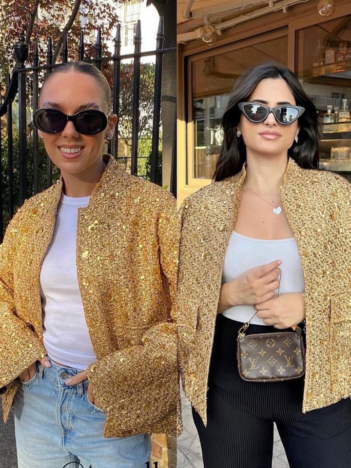 Lune London | Women's bomber jacket with golden sequins and relaxed fit for party or leisure use