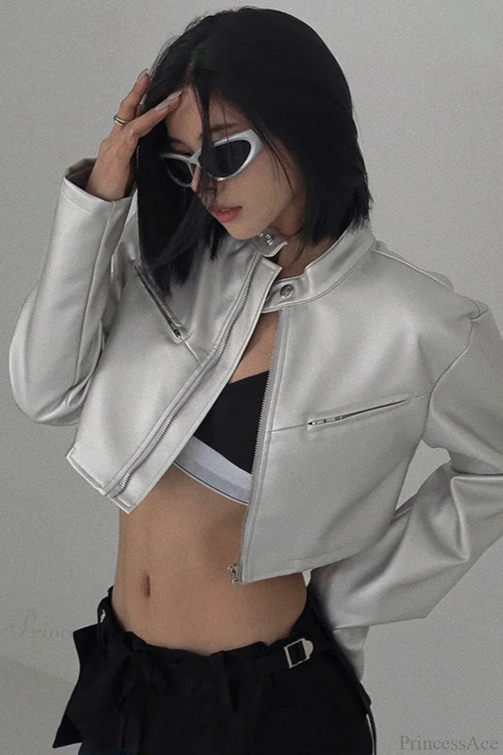 Lune London | Funnel Neck Snap Leather Short Jacket