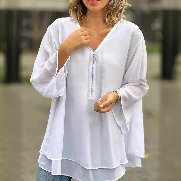 Lune London | Chiffon Zipper Top with V-Neck