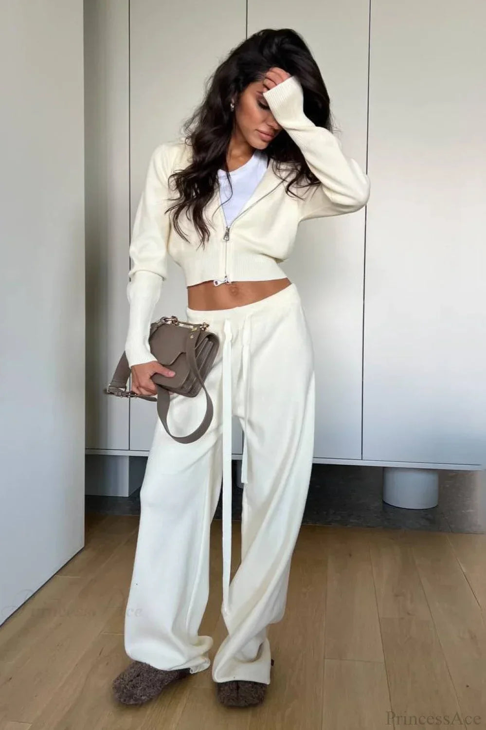 Lune London | Knit Short Zipper Jacket Relaxed Pants Two-Piece Set