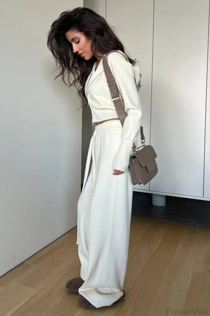 Lune London | Knit Short Zipper Jacket Relaxed Pants Two-Piece Set