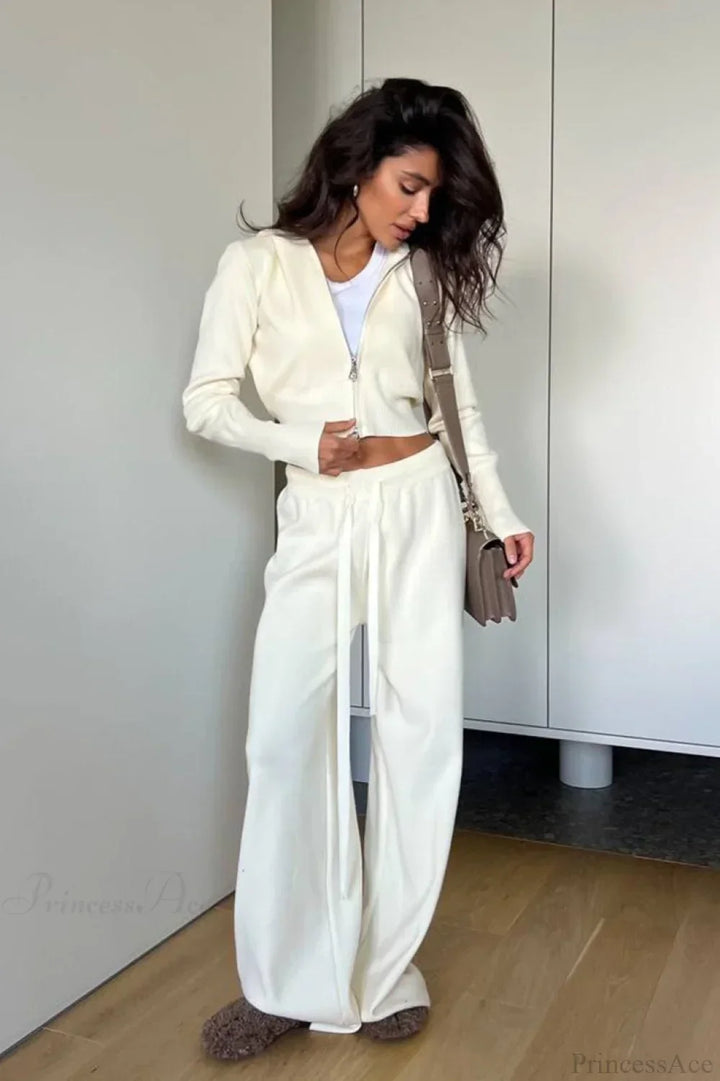 Lune London | Knit Short Zipper Jacket Relaxed Pants Two-Piece Set