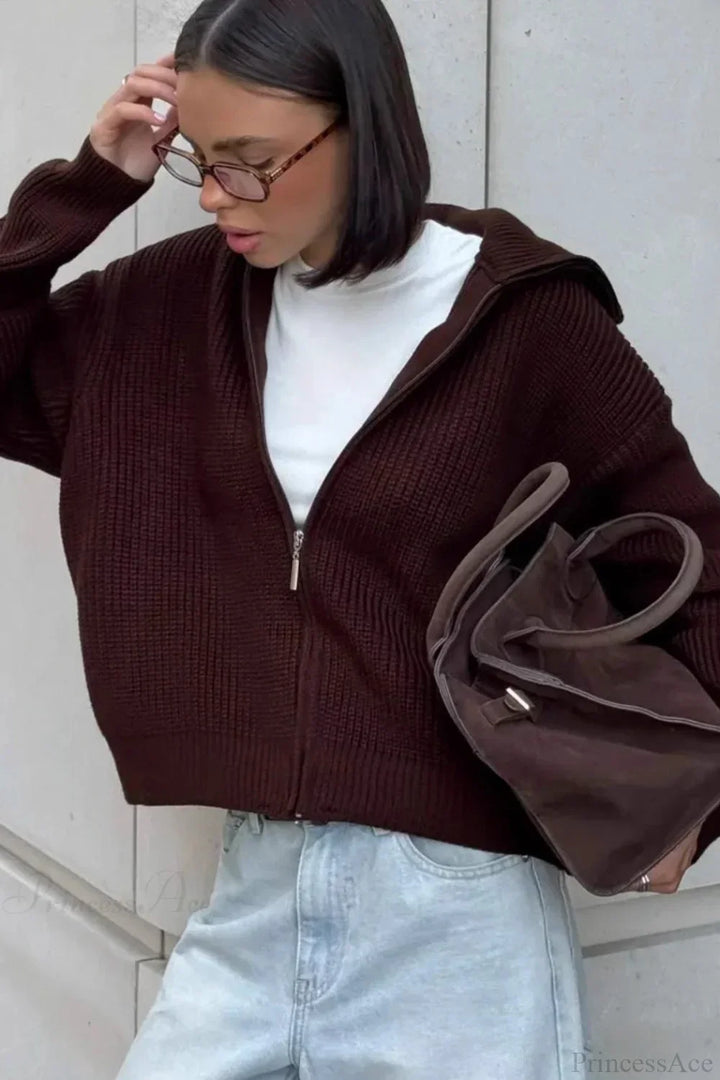 Lune London | Simple Zipper Cardigan Casual Loose Knit Jacket