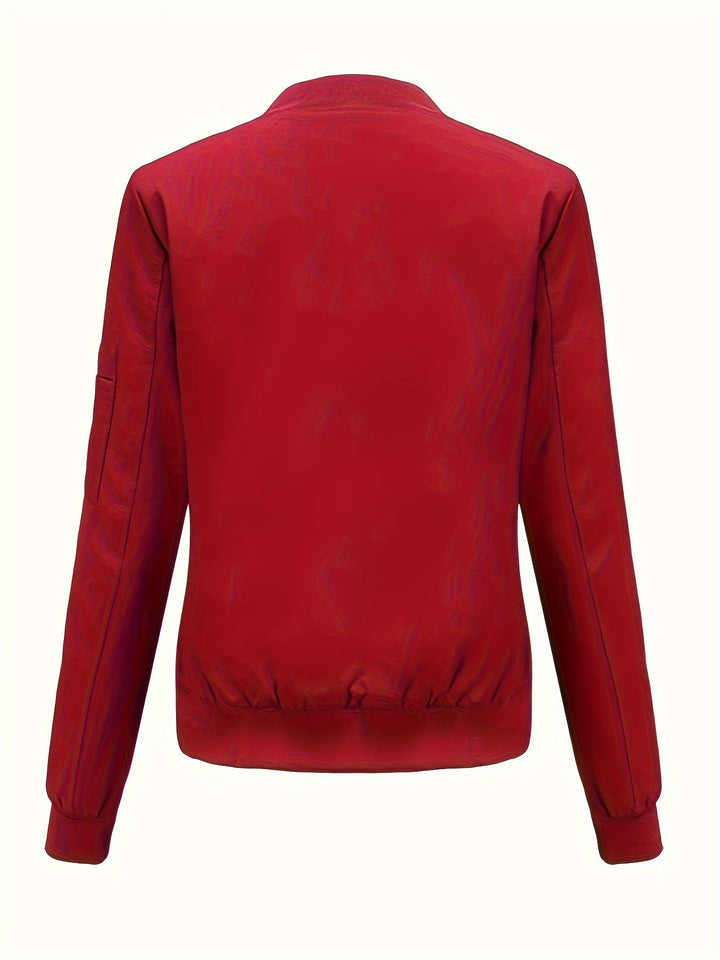 Lune London | Solid Color Polyester Bomber Jacket with Baseball Collar and Zipper Pocket