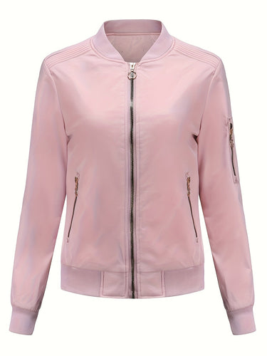 Lune London | Solid Color Polyester Bomber Jacket with Baseball Collar and Zipper Pocket