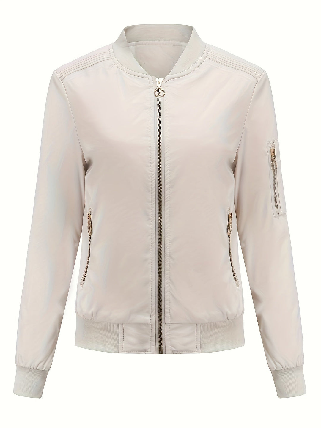 Lune London | Solid Color Polyester Bomber Jacket with Baseball Collar and Zipper Pocket