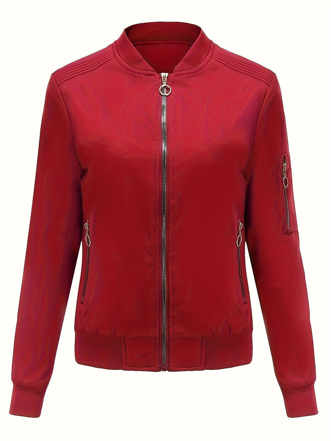 Lune London | Solid Color Polyester Bomber Jacket with Baseball Collar and Zipper Pocket