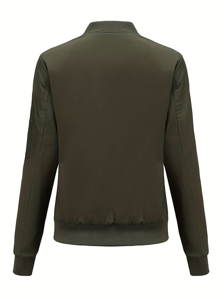 Lune London | Solid Color Polyester Bomber Jacket with Baseball Collar and Zipper Pocket