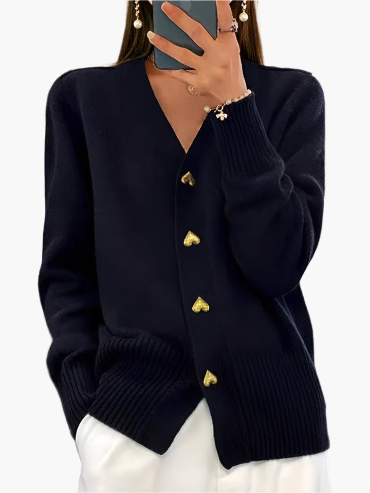 Lune London | Cardigan with heart-shaped buttons - Elegant knit sweater for everyday and office