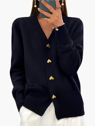 Lune London | Cardigan with heart-shaped buttons - Elegant knit sweater for everyday and office
