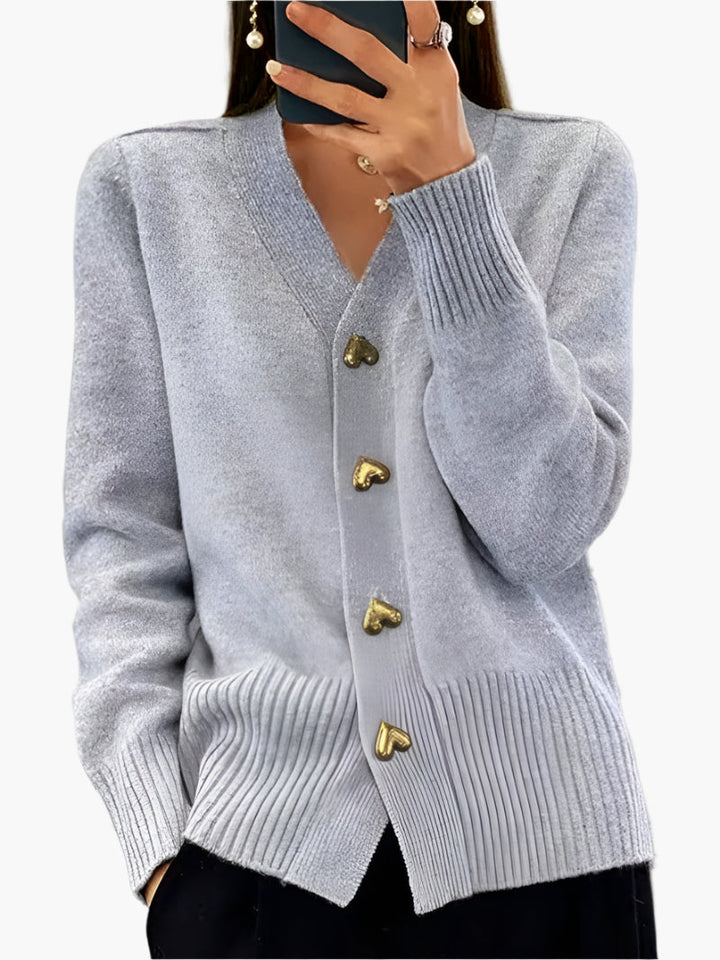 Lune London | Cardigan with heart-shaped buttons - Elegant knit sweater for everyday and office