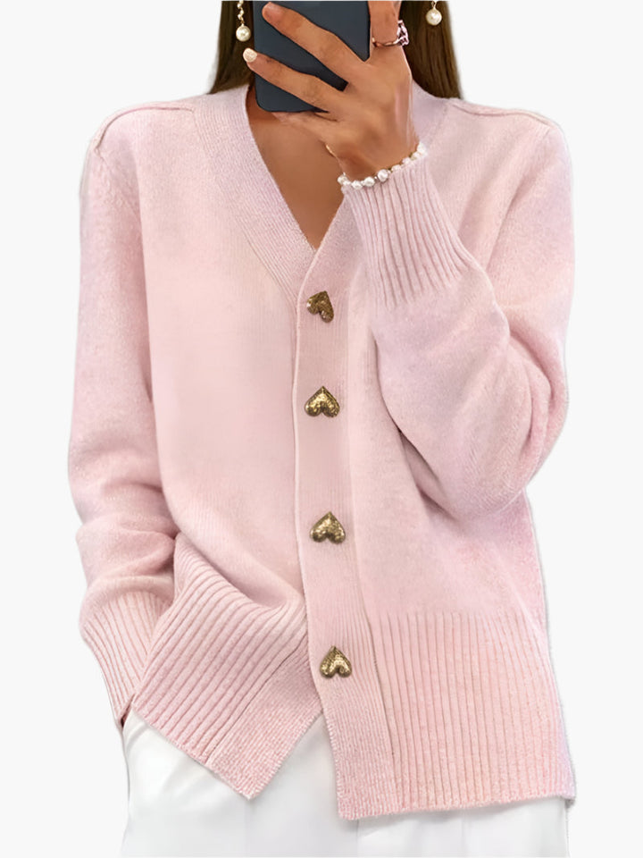 Lune London | Cardigan with heart-shaped buttons - Elegant knit sweater for everyday and office
