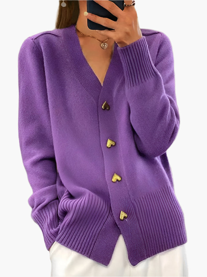 Lune London | Cardigan with heart-shaped buttons - Elegant knit sweater for everyday and office