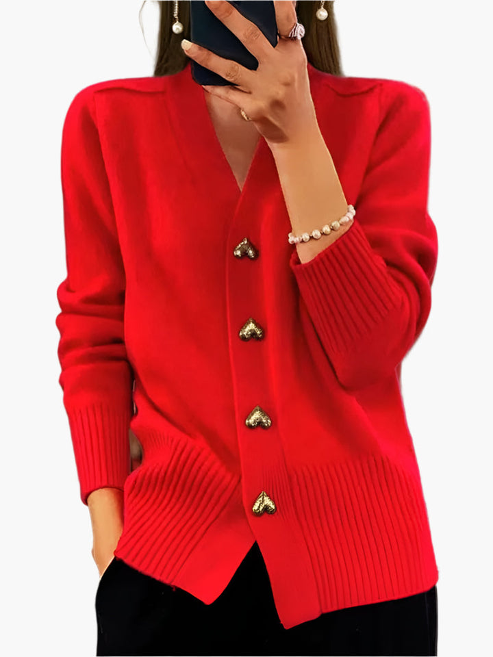Lune London | Cardigan with heart-shaped buttons - Elegant knit sweater for everyday and office