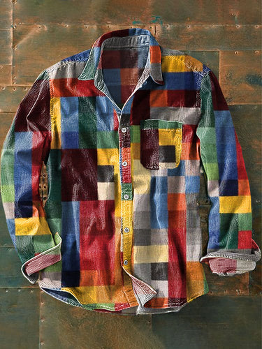 Chic Und Stil | Long Sleeve Shirt with Pocket and Vintage Printed Collar