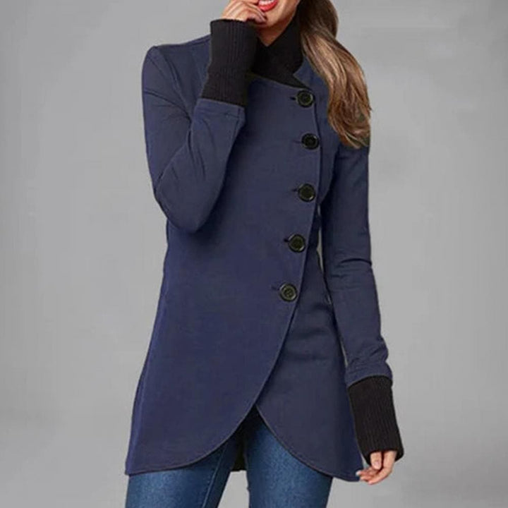 Lune London | Coat - Asymmetrical Button Closure - High Collar - Long Sleeve - Elegant Fit