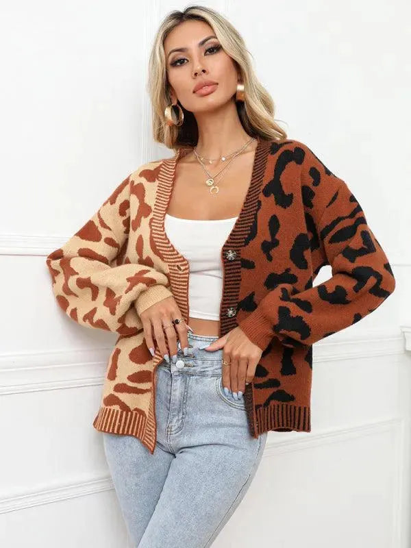 Lune London | Style leopard pattern oversized knitted cardigan sweater