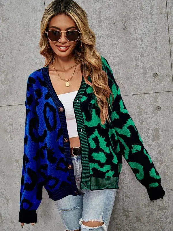 Lune London | Style leopard pattern oversized knitted cardigan sweater