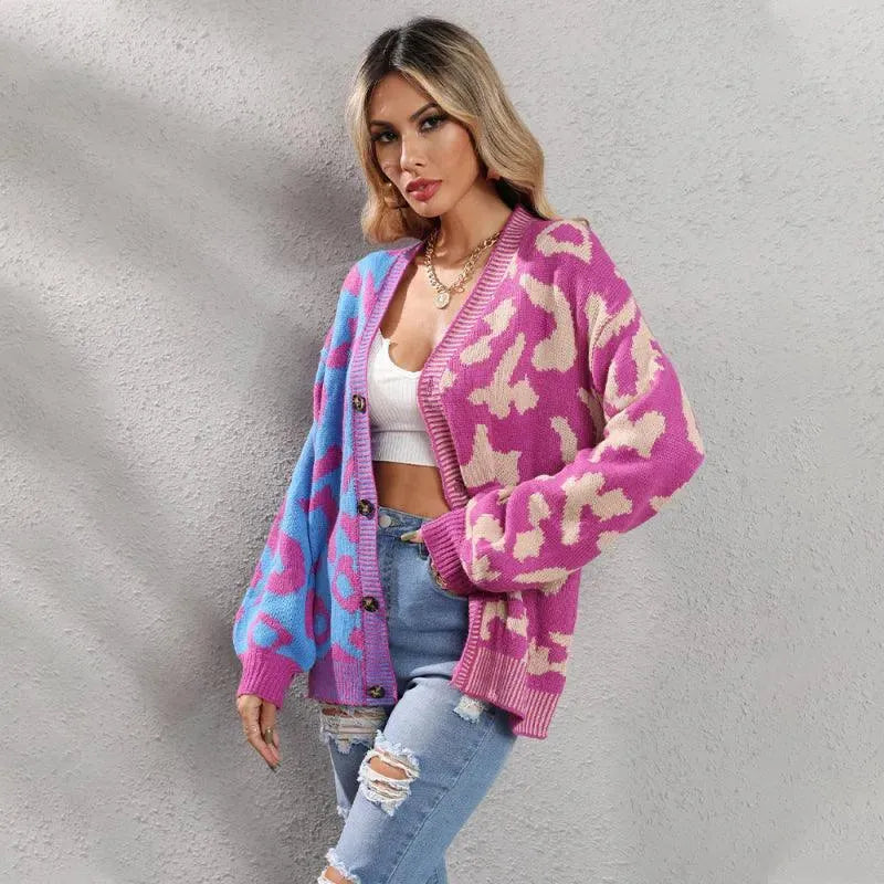 Lune London | Style leopard pattern oversized knitted cardigan sweater