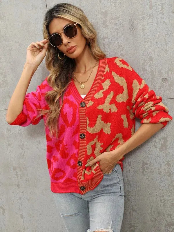 Lune London | Style leopard pattern oversized knitted cardigan sweater