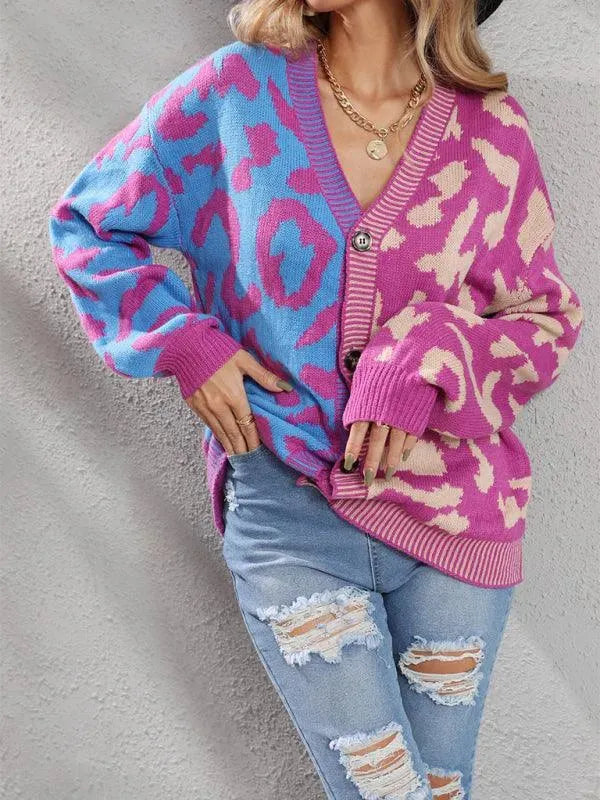 Lune London | Style leopard pattern oversized knitted cardigan sweater