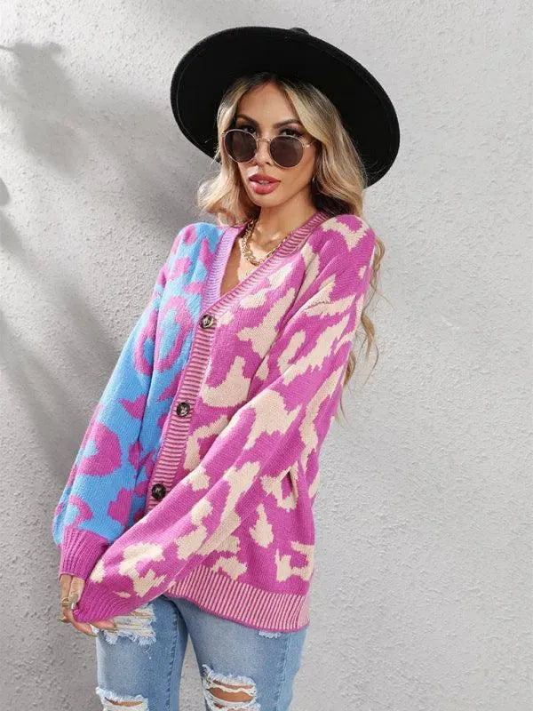 Lune London | Style leopard pattern oversized knitted cardigan sweater