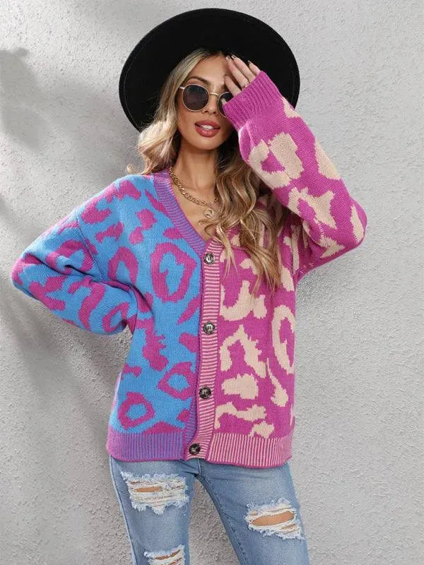 Lune London | Style leopard pattern oversized knitted cardigan sweater