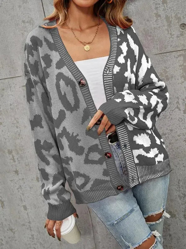 Lune London | Style leopard pattern oversized knitted cardigan sweater