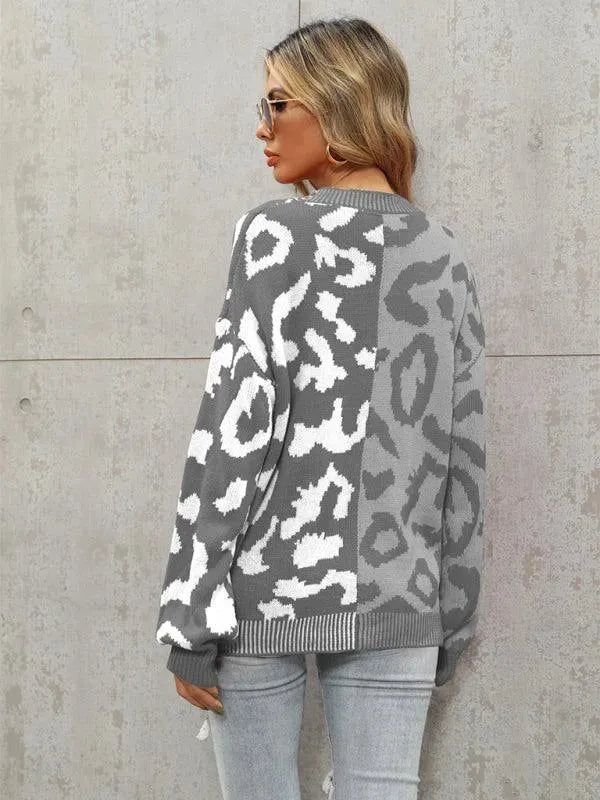 Lune London | Style leopard pattern oversized knitted cardigan sweater