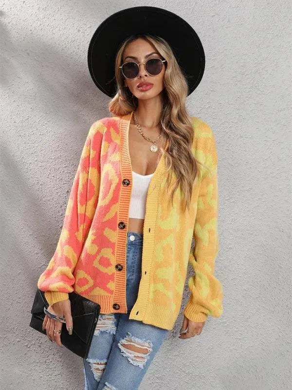 Lune London | Style leopard pattern oversized knitted cardigan sweater