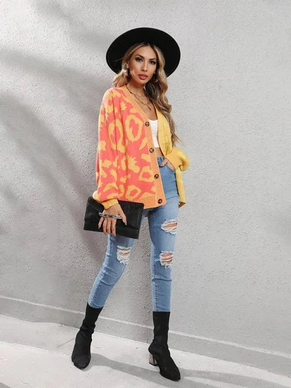 Lune London | Style leopard pattern oversized knitted cardigan sweater