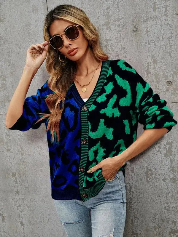 Lune London | Style leopard pattern oversized knitted cardigan sweater