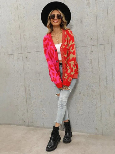 Lune London | Style leopard pattern oversized knitted cardigan sweater