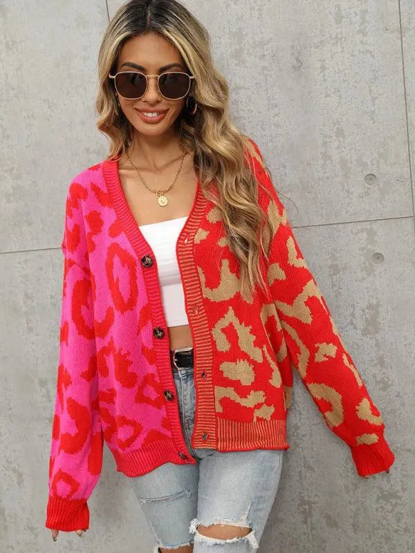 Lune London | Style leopard pattern oversized knitted cardigan sweater