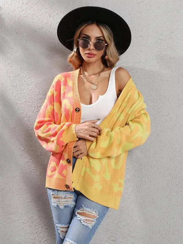 Lune London | Style leopard pattern oversized knitted cardigan sweater