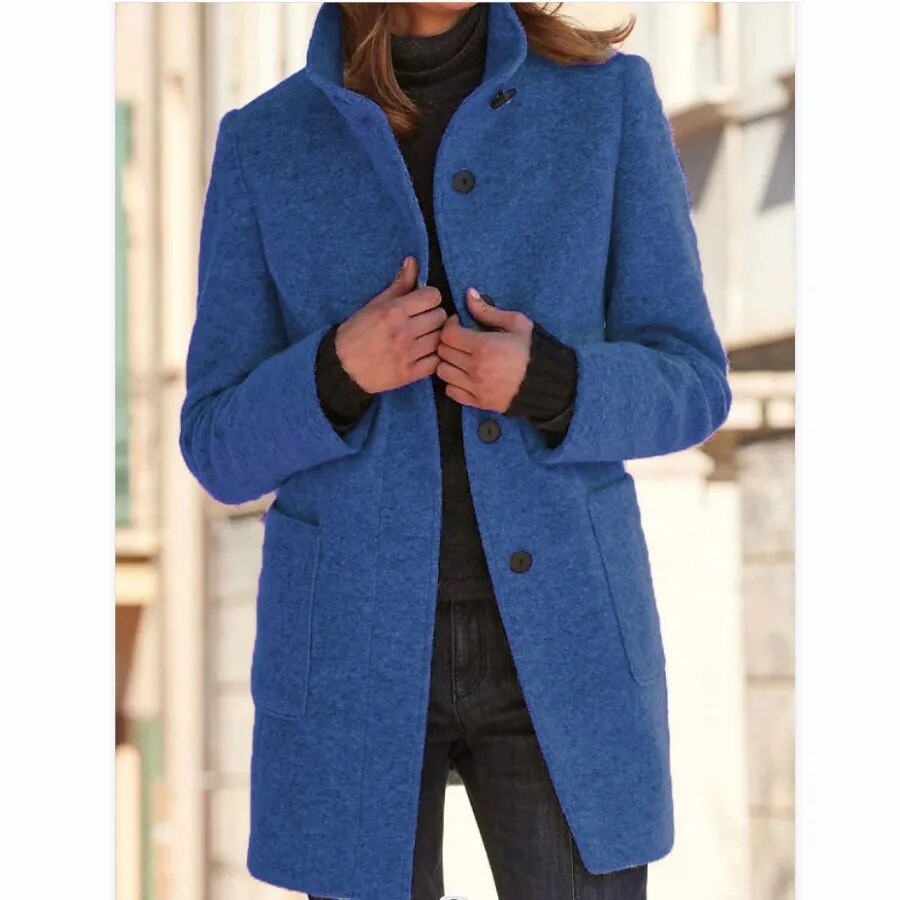 Lune London | Gray wool coat with high collar and pockets