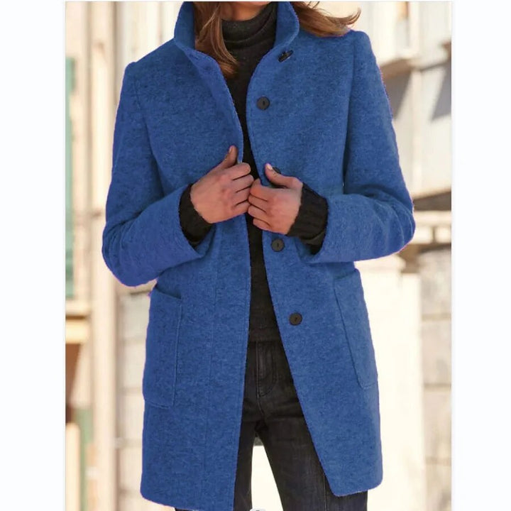 Lune London | Gray wool coat with high collar and pockets